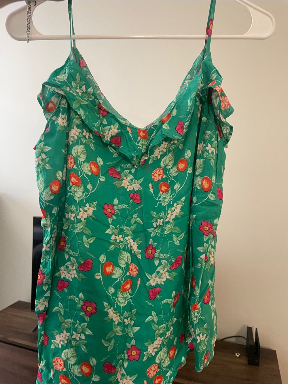 Old Navy Green Floral Ruffle-Trim Spaghetti Strap Cami